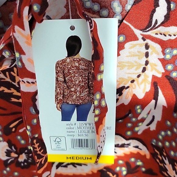 Jessica Simpson Leslie Boho Long Flare Sleeve Tunic Vneck Tie Paisley Medium NWT - Picture 4 of 6